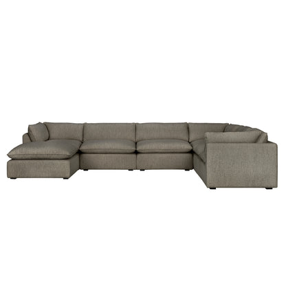 Luxe Boucle Fabric 7pc L-Shaped Sectional, Mocha