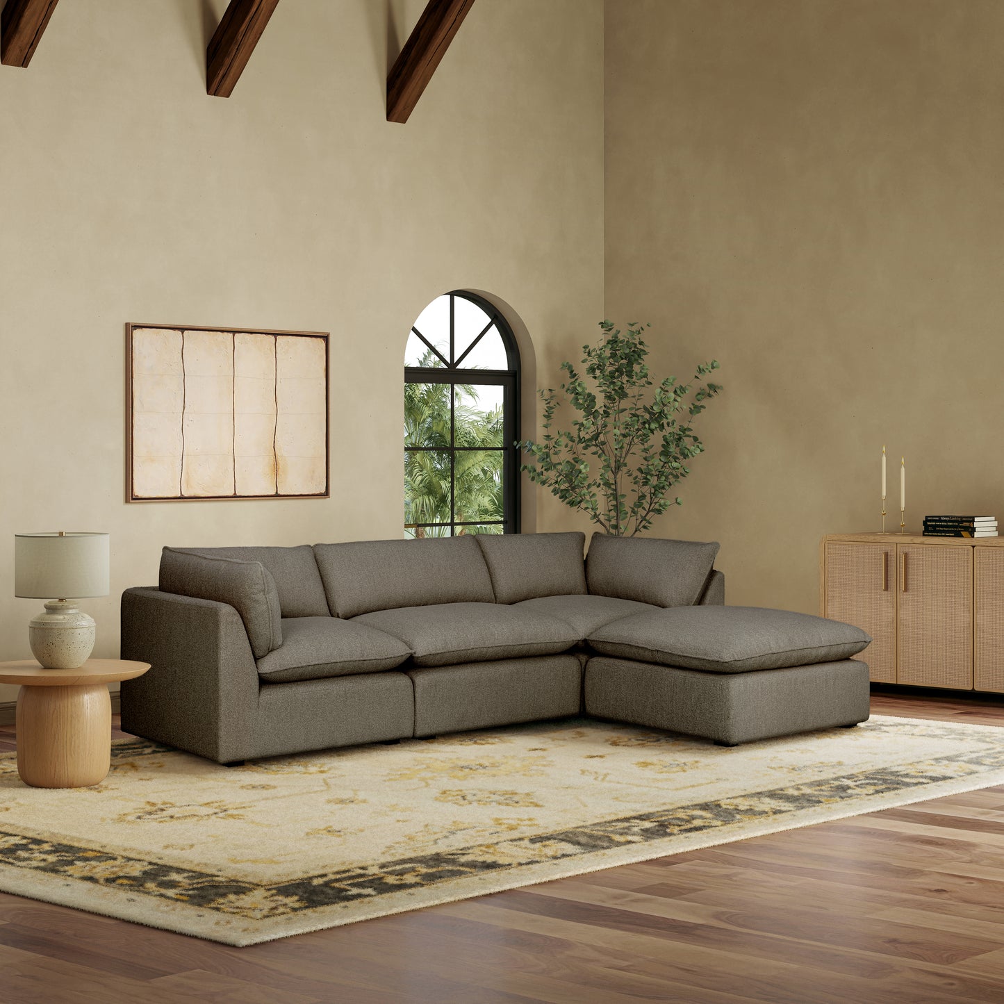 Luxe Boucle Fabric 4pc Sectional, Mocha