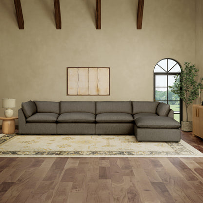 Luxe Boucle Fabric 5pc L-Shaped Sectional, Mocha