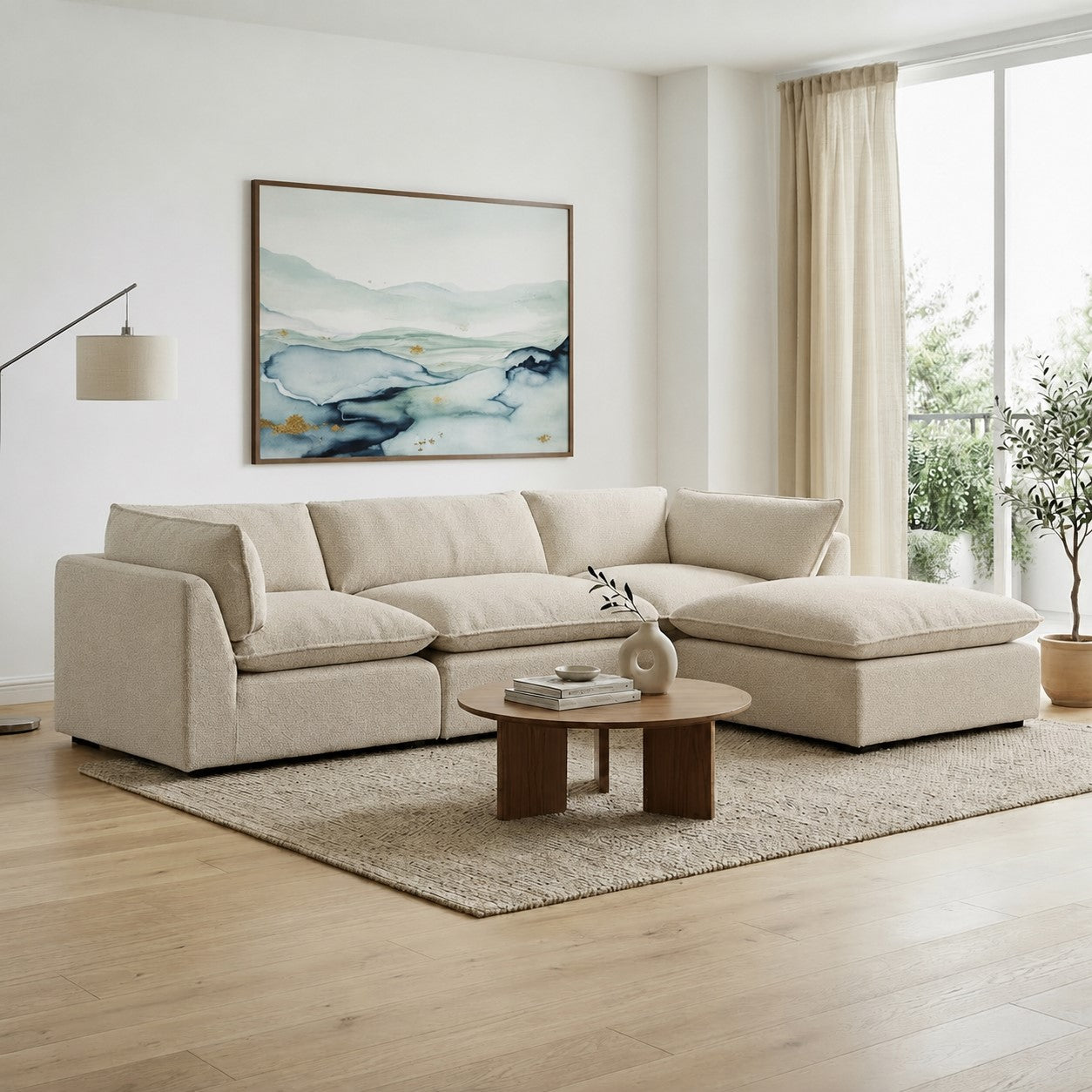 Luxe Boucle Fabric 4pc Sectional, Oat – Abbyson