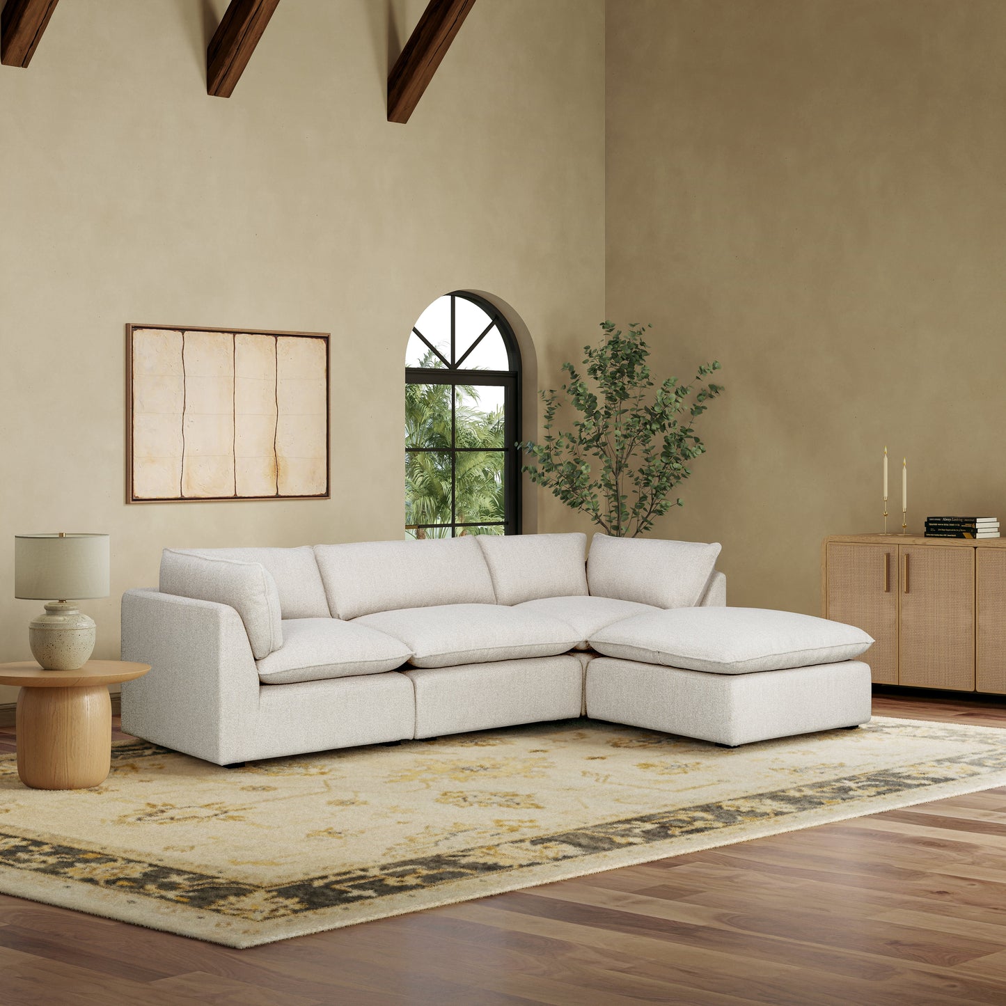 Luxe Boucle Fabric 4pc Sectional, Oat