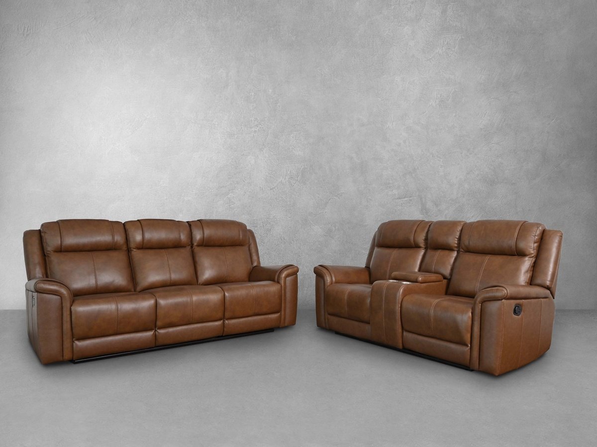 Gilmore 2-pc Leather Manual Reclining Sofa and Loveseat, Brown