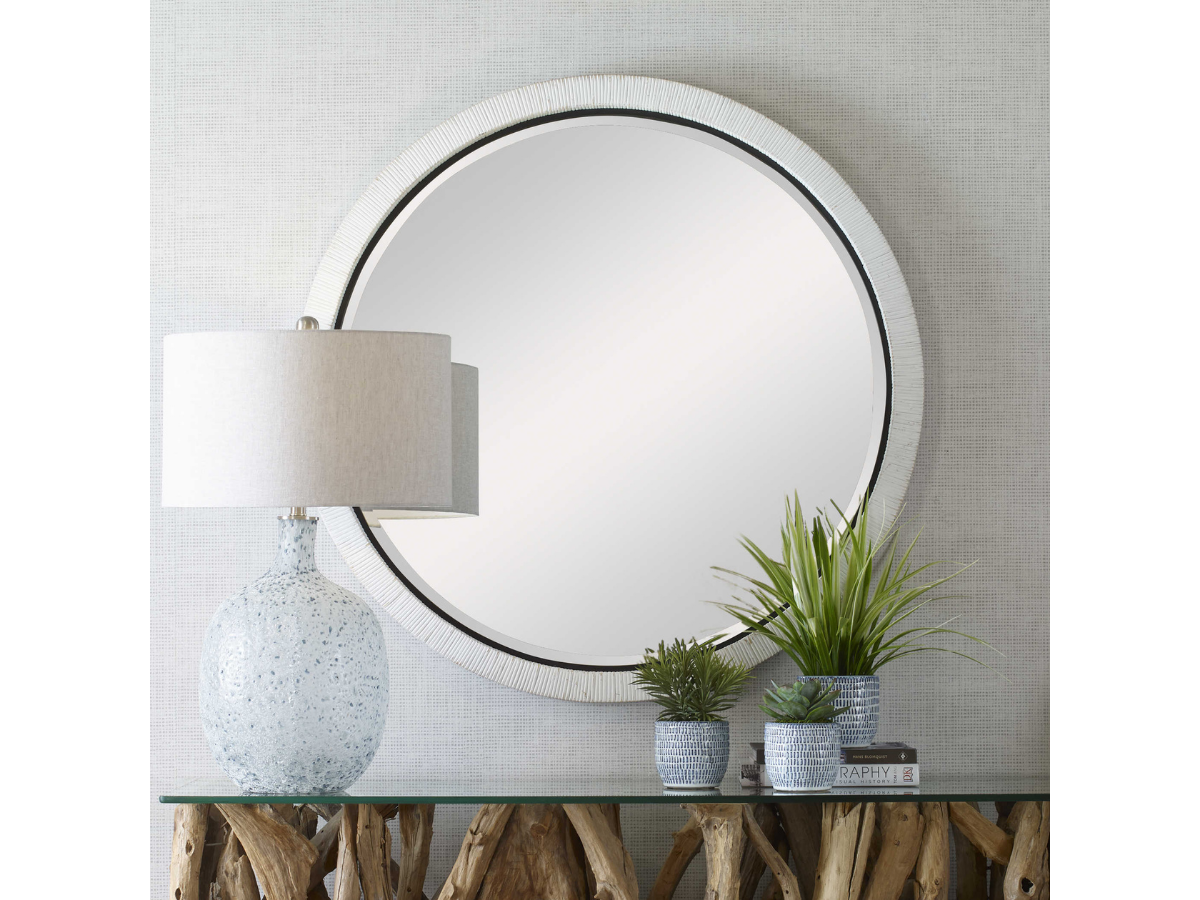 Abbyson Home Greta Whitewash Round Mirror