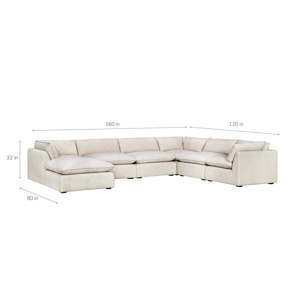 Luxe Boucle Fabric 7pc L-Shaped Sectional, Oat