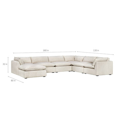 Luxe Boucle Fabric 7pc L-Shaped Sectional, Oat
