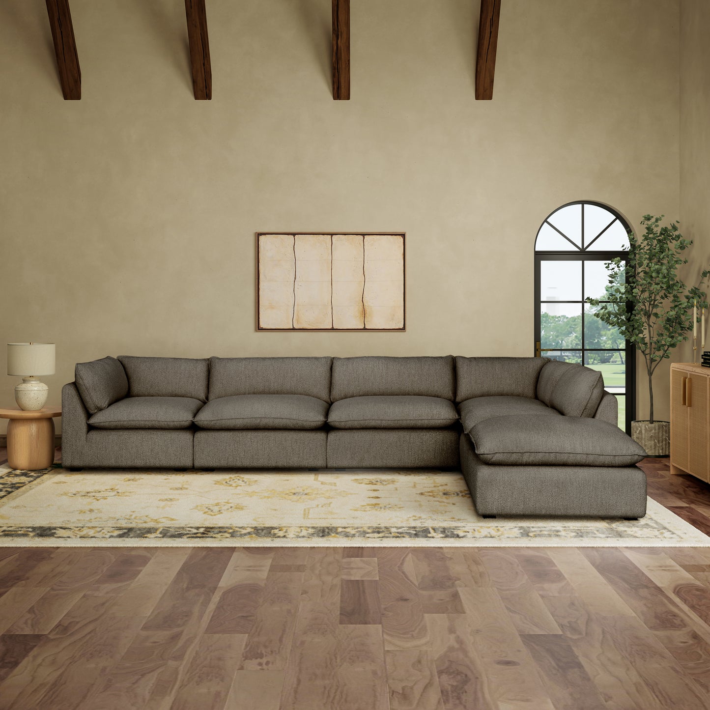 Luxe Boucle 6pc L-Shaped Sectional, Mocha