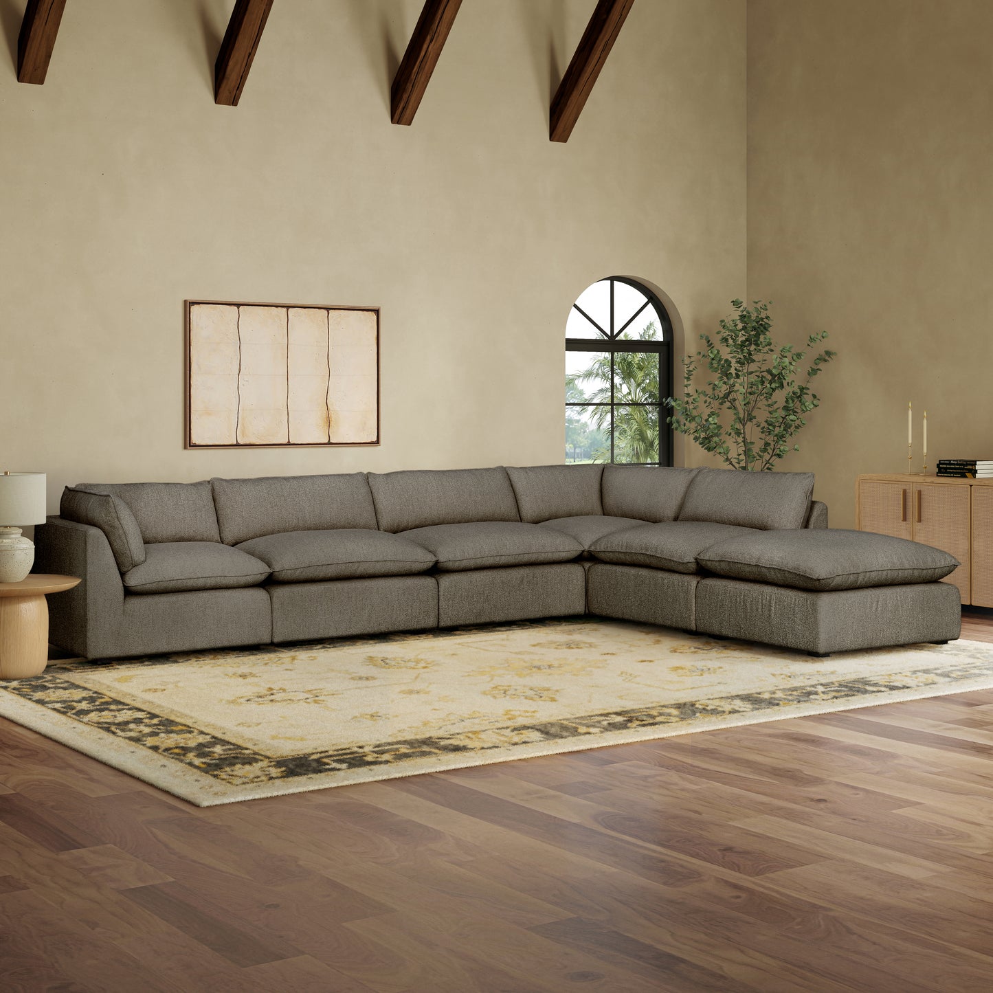 Luxe Boucle 6pc L-Shaped Sectional, Mocha