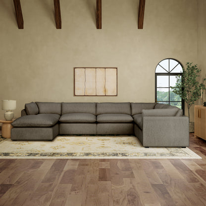 Luxe Boucle Fabric 7pc L-Shaped Sectional, Mocha