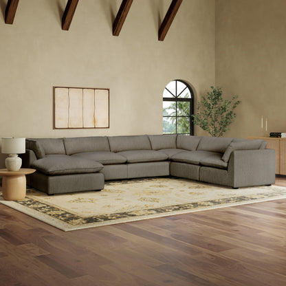Luxe Boucle Fabric 7pc L-Shaped Sectional, Mocha