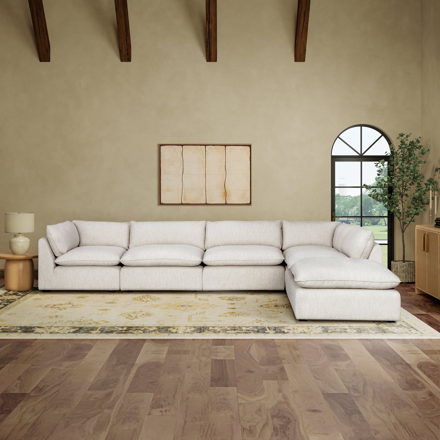 Luxe Boucle 6pc L-Shaped Sectional, Oat
