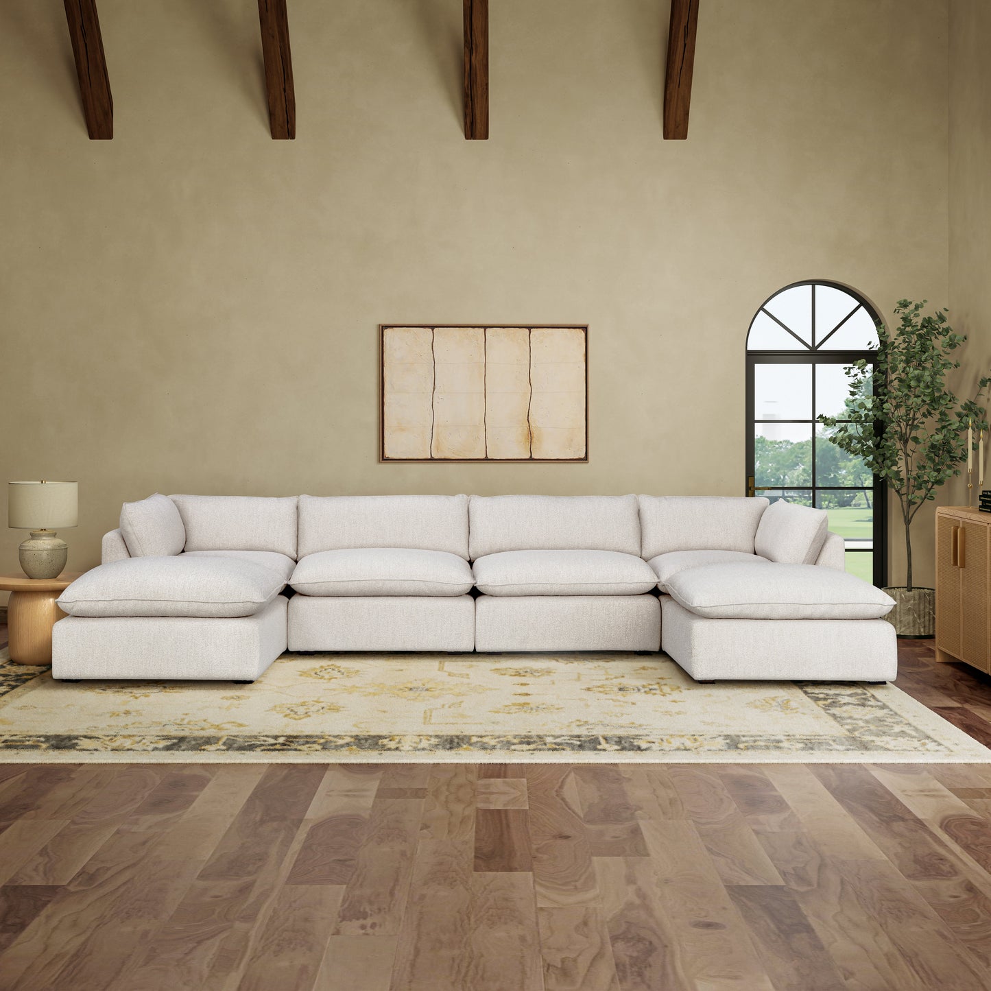Luxe Boucle Fabric 6pc U-Shaped Sectional, Oat