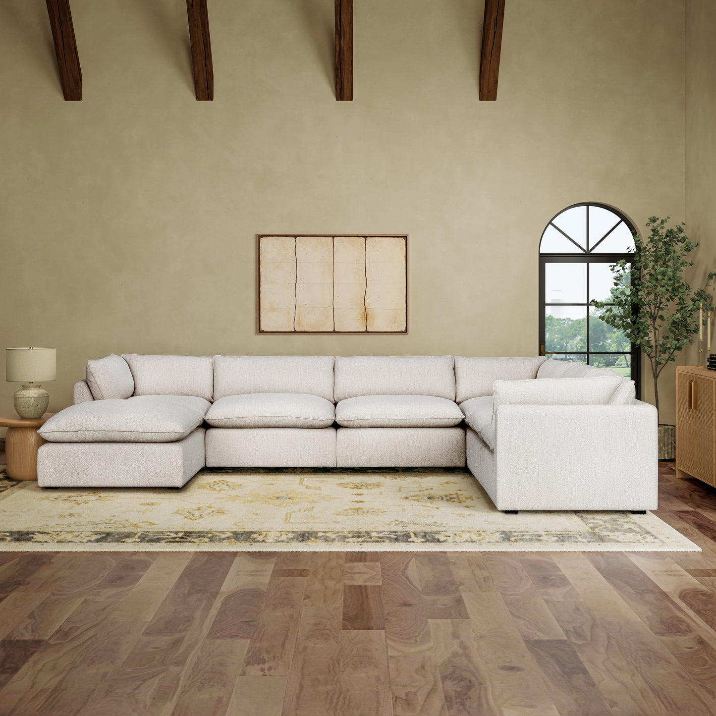 Luxe Boucle Fabric 7pc L-Shaped Sectional, Oat