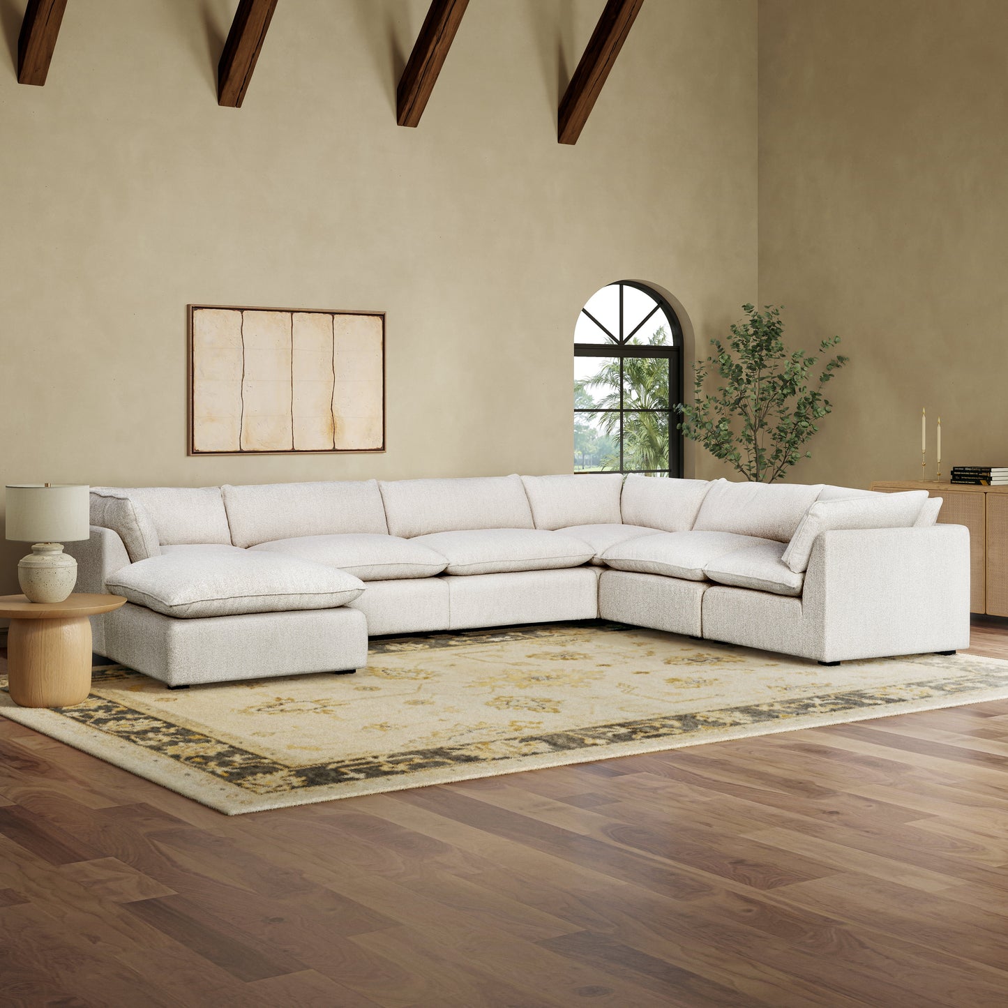 Luxe Boucle Fabric 7pc L-Shaped Sectional, Oat