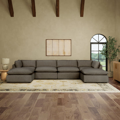 Luxe Boucle Fabric 6pc U-Shaped Sectional, Mocha