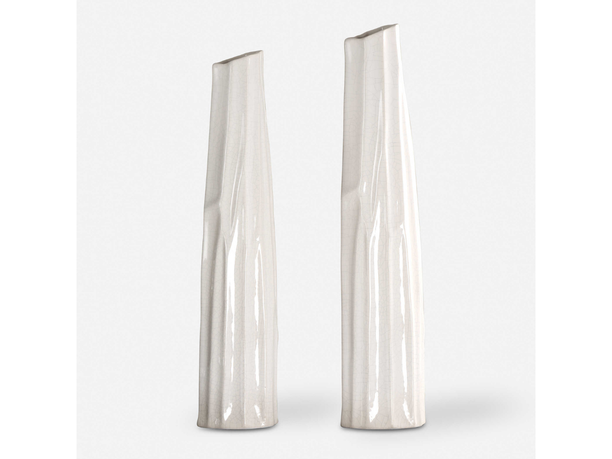 Abbyson Home Kensie Crackled White Vases, Set of 2