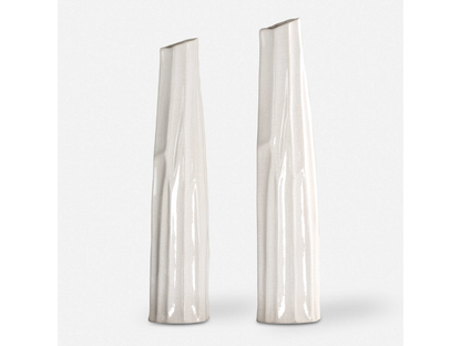 Abbyson Home Kensie Crackled White Vases, Set of 2