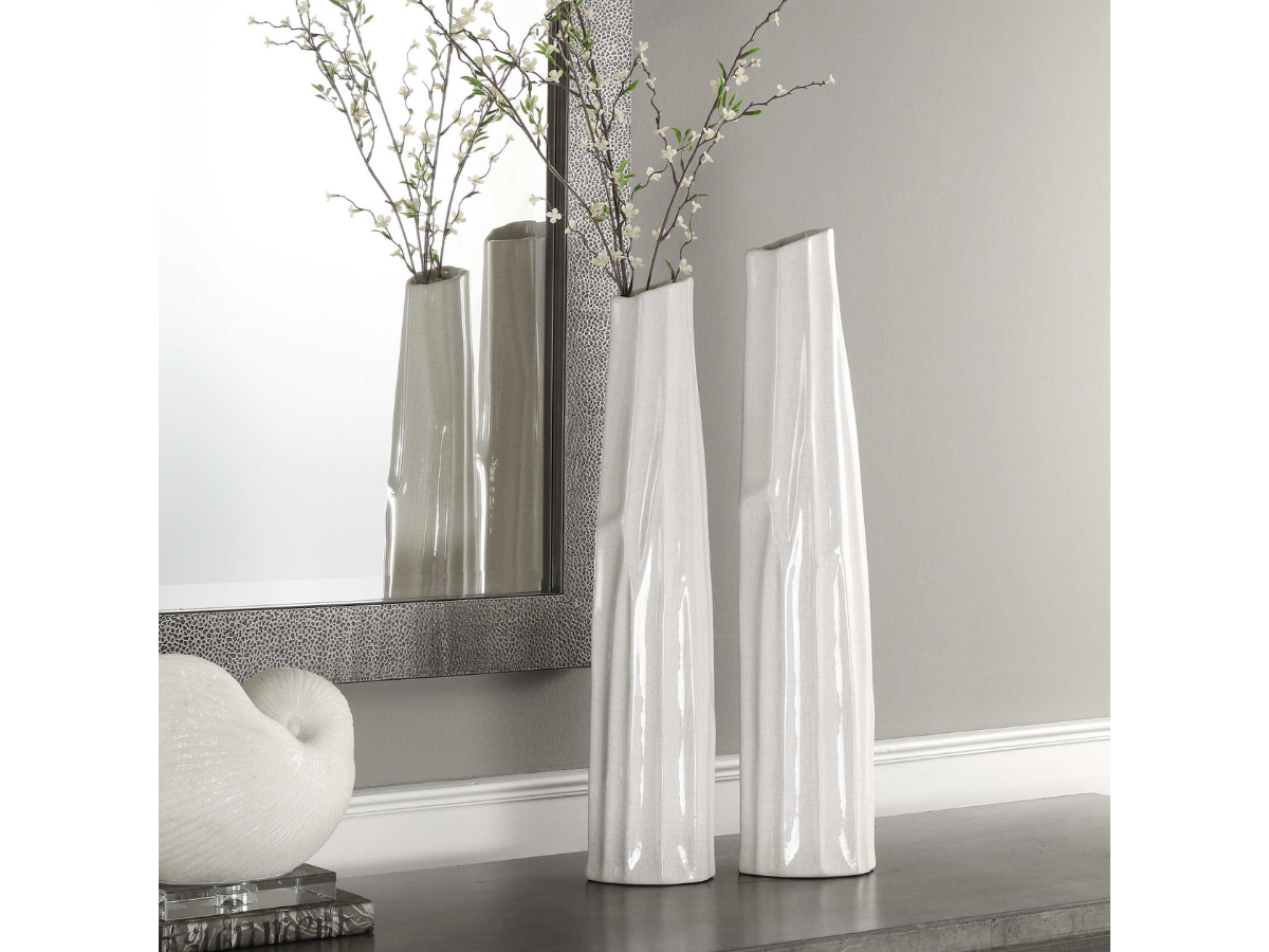 Abbyson Home Kensie Crackled White Vases, Set of 2