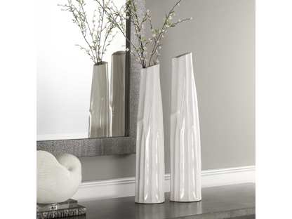 Abbyson Home Kensie Crackled White Vases, Set of 2