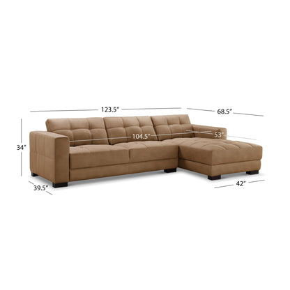 Klyden Leather Chaise Sectional, Saddle Brown