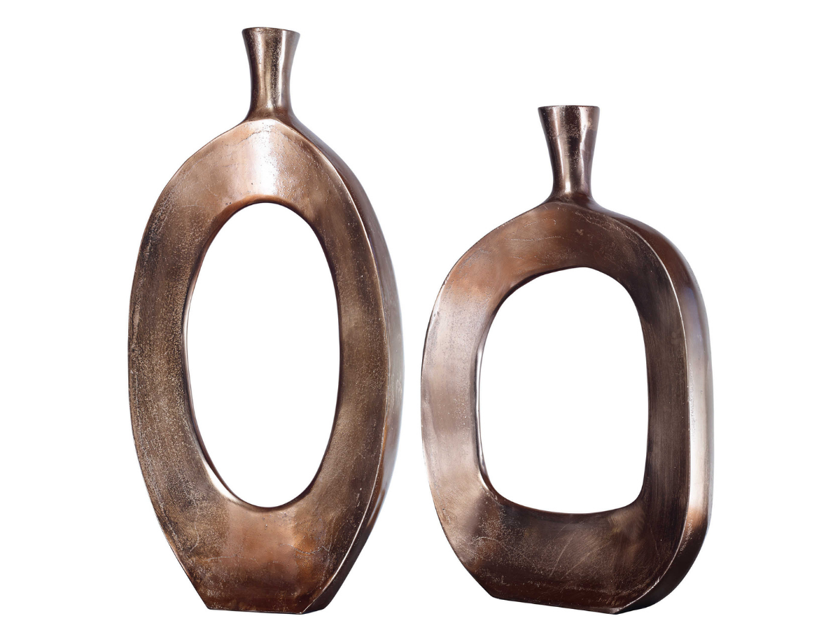 Abbyson Home Kyrie Textured Bronze Vases, Set of 2