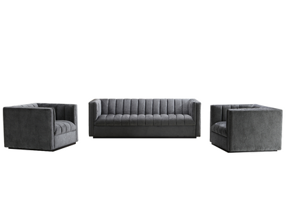 Lavish Upholstered Fabric Channel 3-pc Sofa and 2 Chairs Set