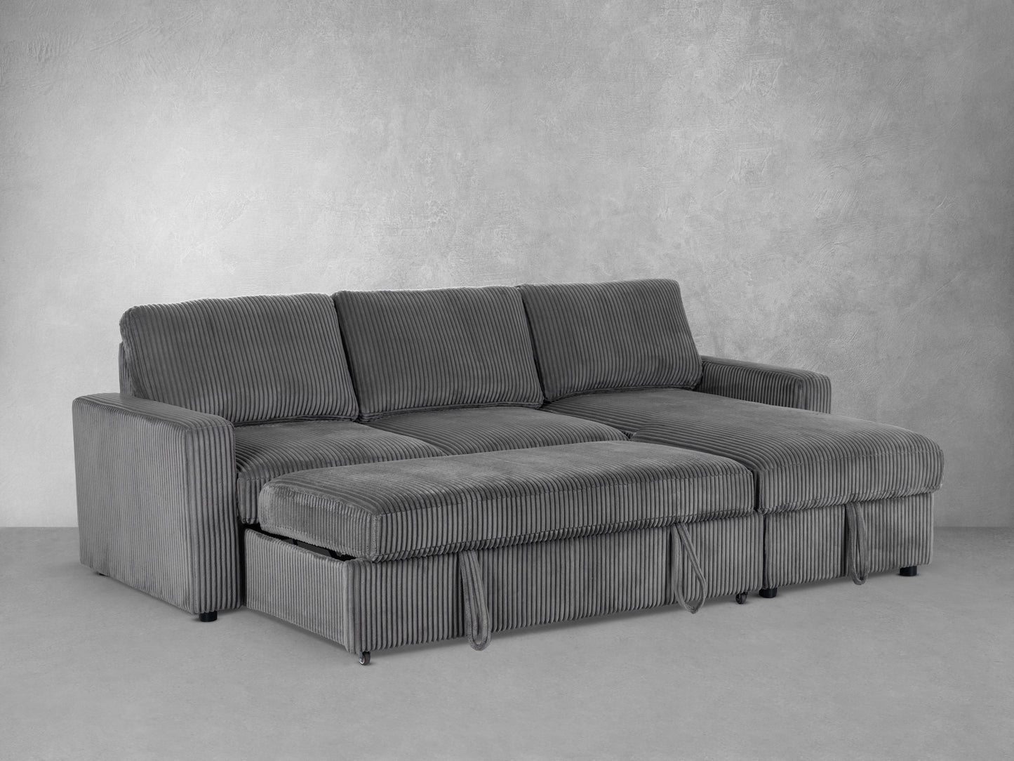 Haven Corduroy 2-pc Reversible Sleeper Sectional with Storage Chaise, Charcoal