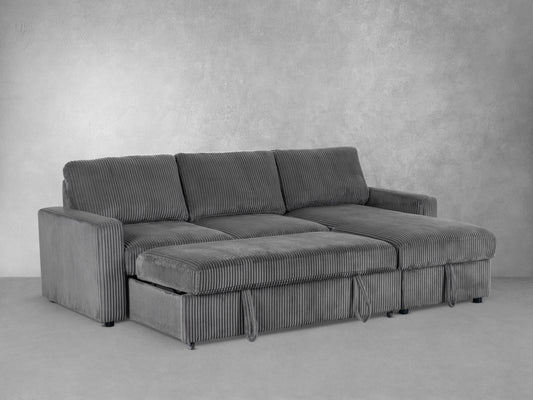Haven Corduroy 2-pc Reversible Sleeper Sectional with Storage Chaise, Charcoal