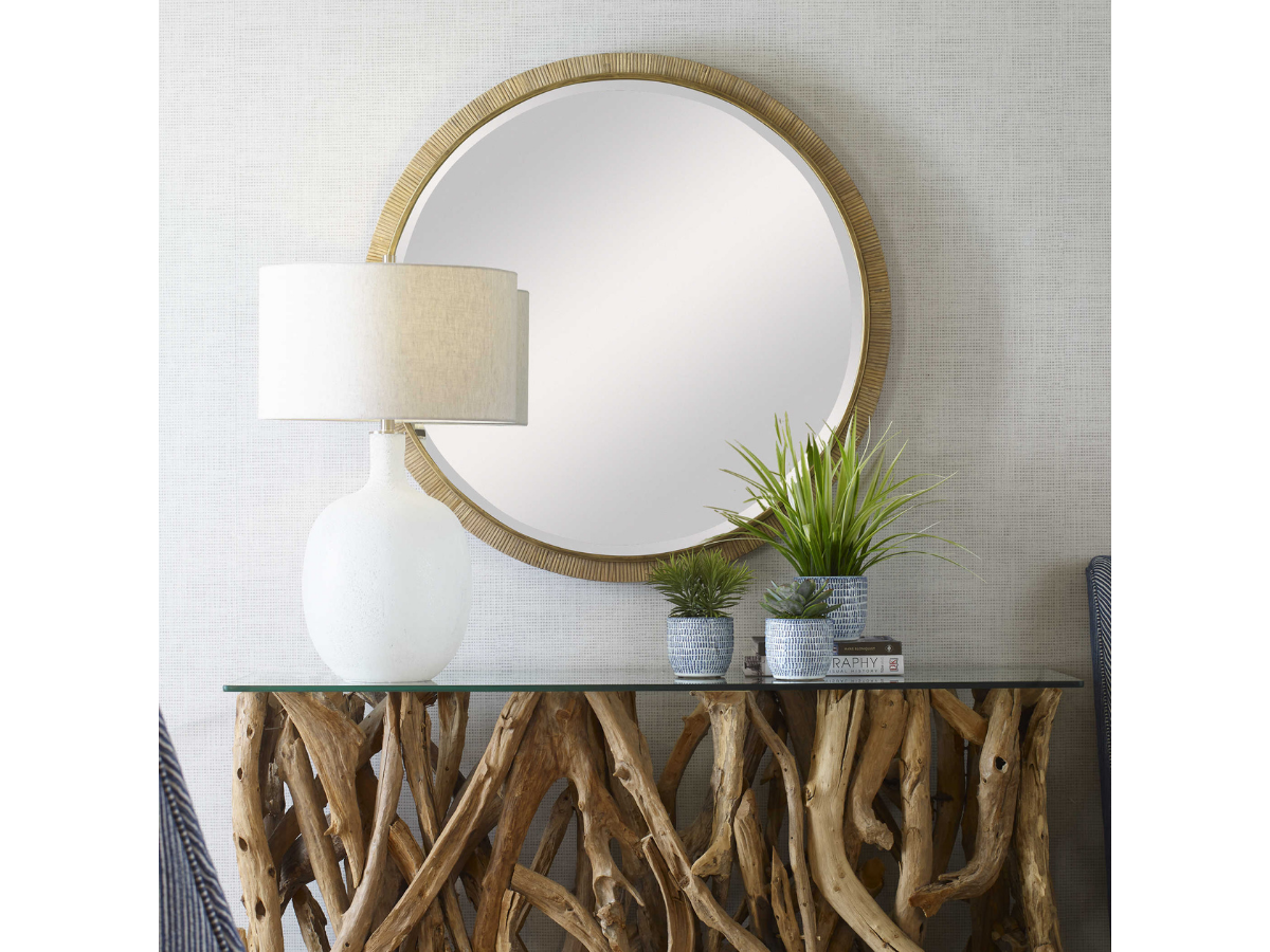 Abbyson Home Pania Round Rattan Mirror