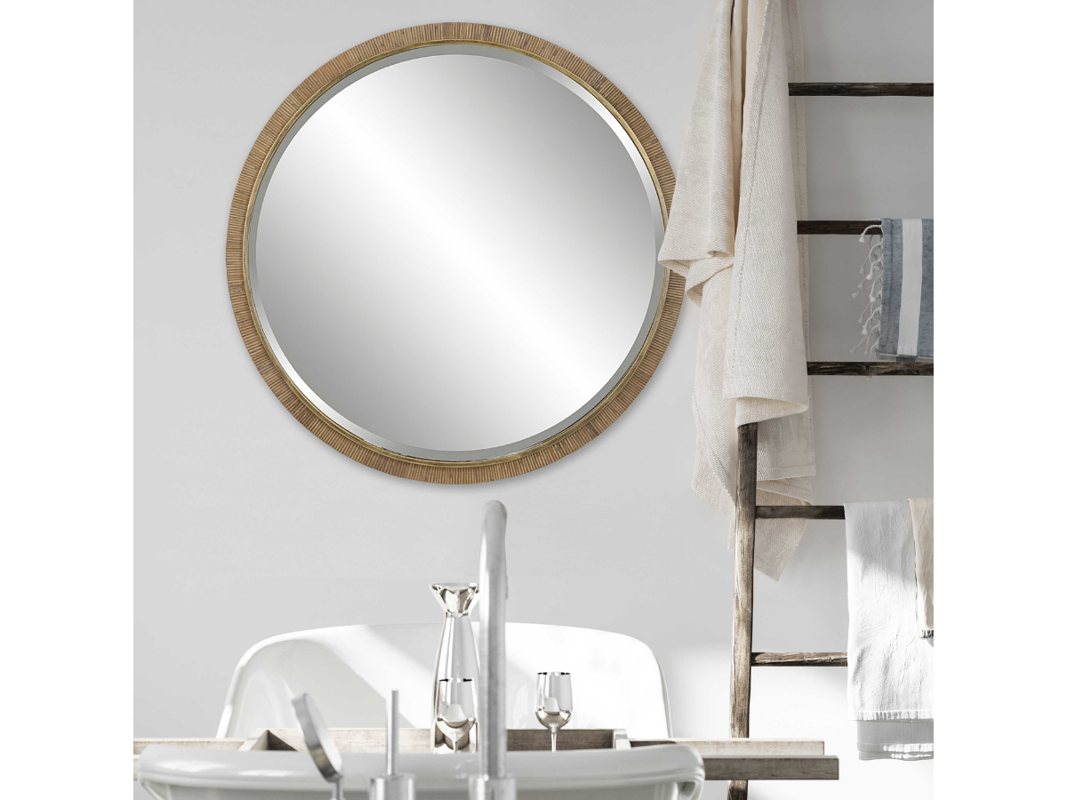 Abbyson Home Pania Round Rattan Mirror