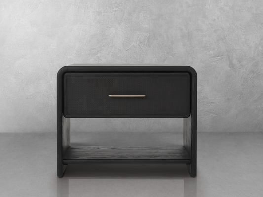 Pauline 1-Drawer Oak & Natural Cane Nightstand - Black