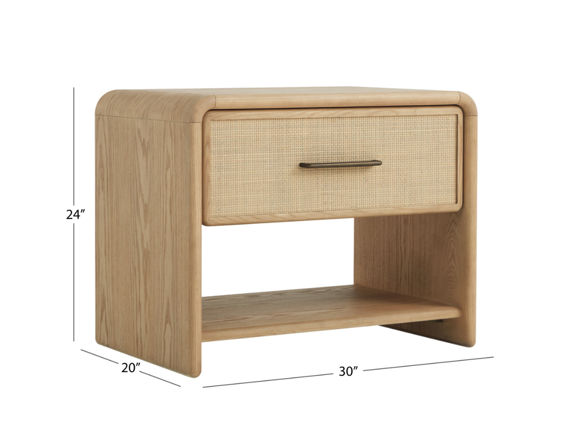 JoJo Fletcher Pauline 1-Drawer Oak & Natural Cane Nightstand