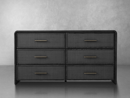 Pauline 6-Drawer Oak & Natural Cane Dresser - Black