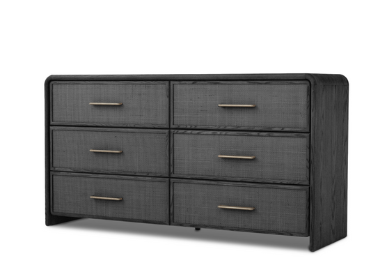 Pauline 6-Drawer Oak & Natural Cane Dresser - Black