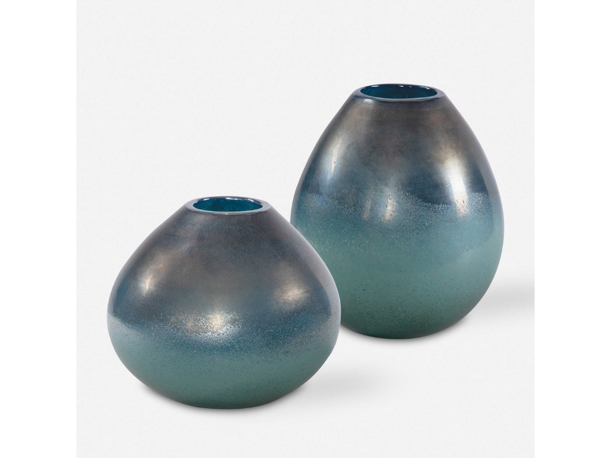 Abbyson Home Rain Aqua Bronze Vases, Set of 2