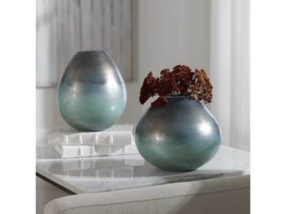 Abbyson Home Rain Aqua Bronze Vases, Set of 2