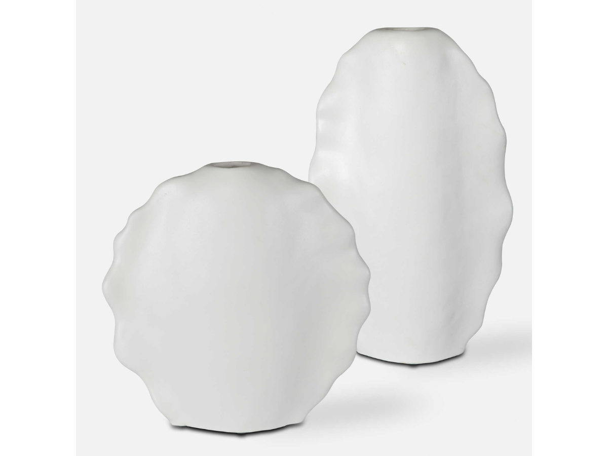 Abbyson Home Ruth Feathers Modern White Vases, Set of 2