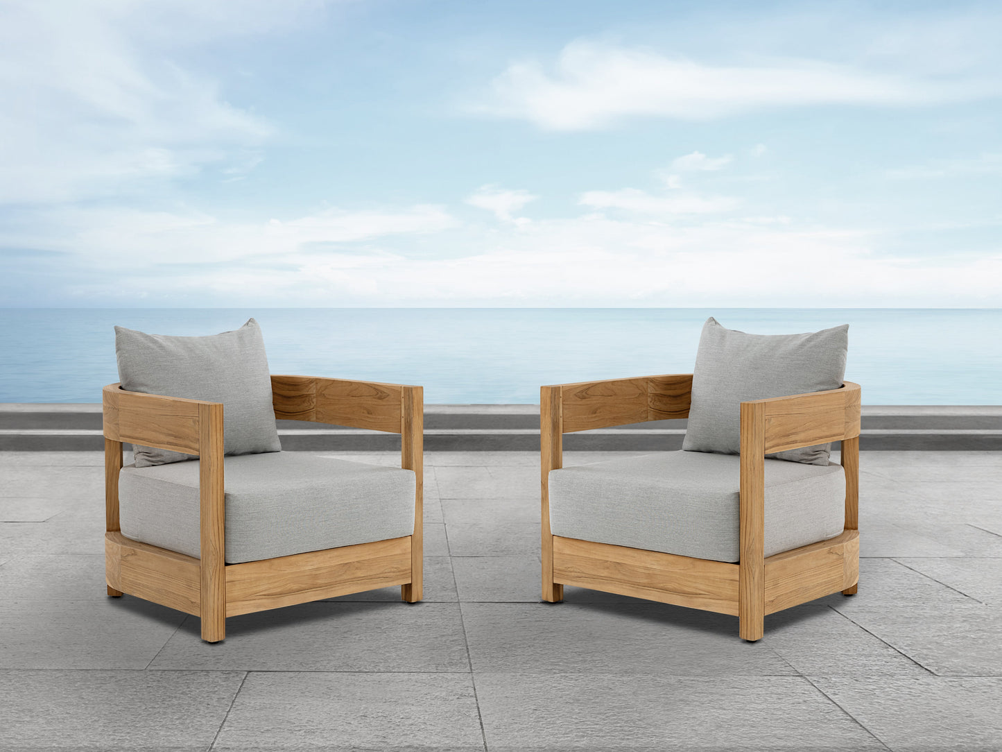Santino® Outdoor Armchair - Gray Fabric with Teak Frame