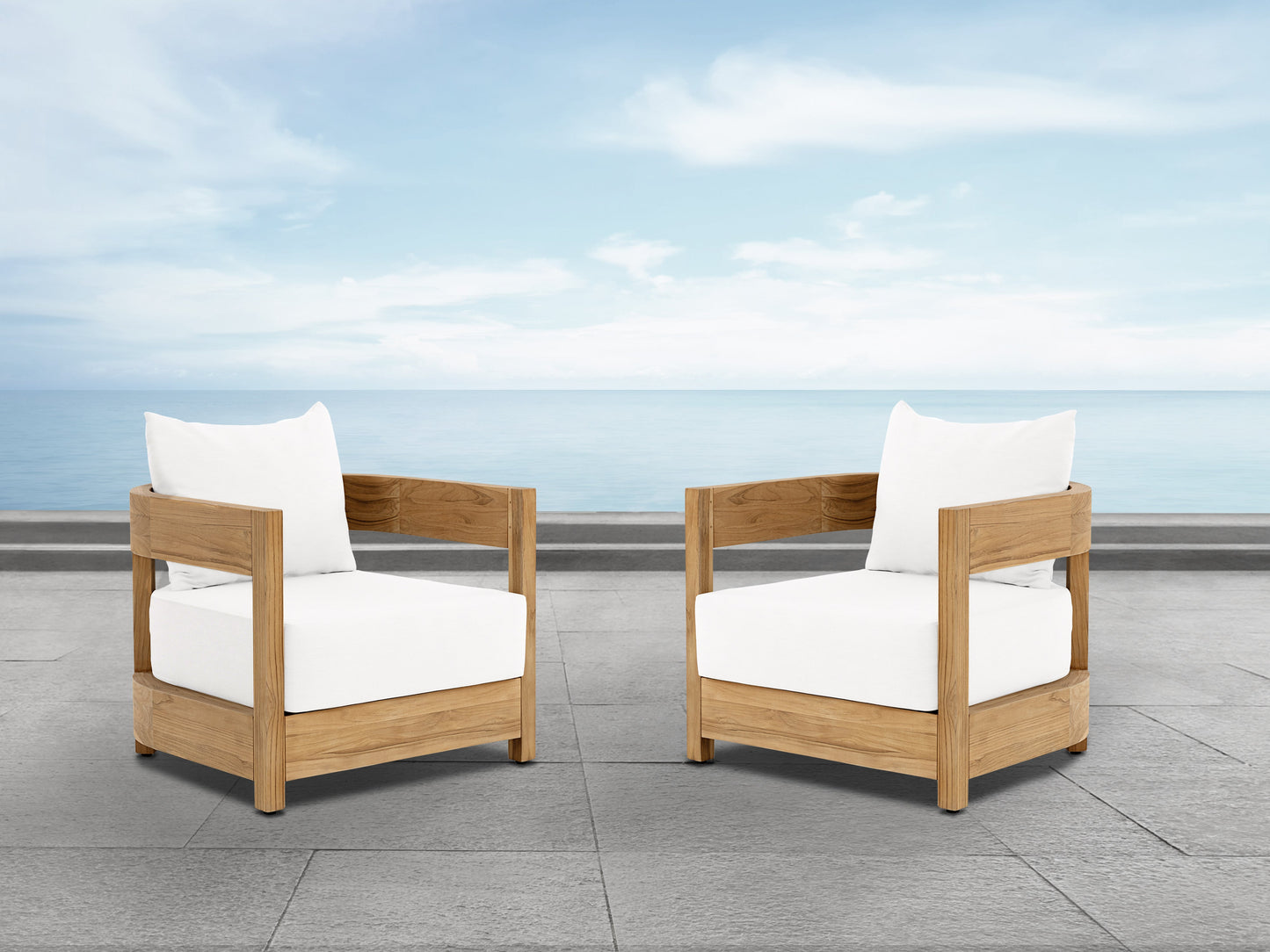 Santino® Outdoor Armchair - White Fabric with Teak Frame
