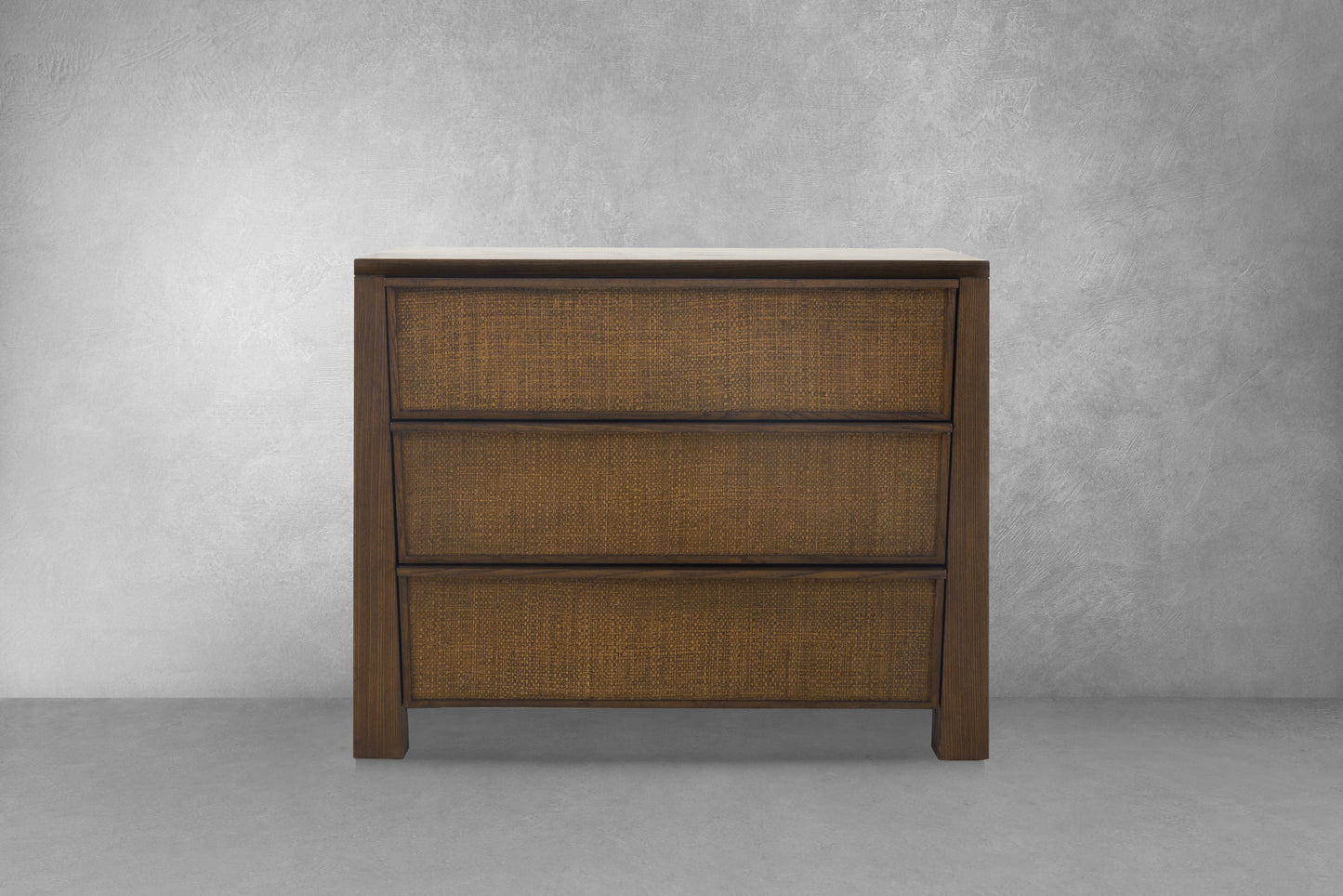 Sawyer Oak & Grasscloth 3-Drawer Nightstand, Brown