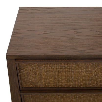 Sawyer Oak & Grasscloth 3-Drawer Nightstand, Brown