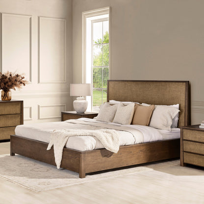 Sawyer Oak & Grasscloth Bed, Brown - King