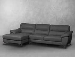 A grey leather sectional sofa featuring a comfortable chaise for relaxation and stylish seating in any living space