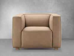 A modern chair crafted from tan leather, showcasing a sleek design and contemporary aesthetic