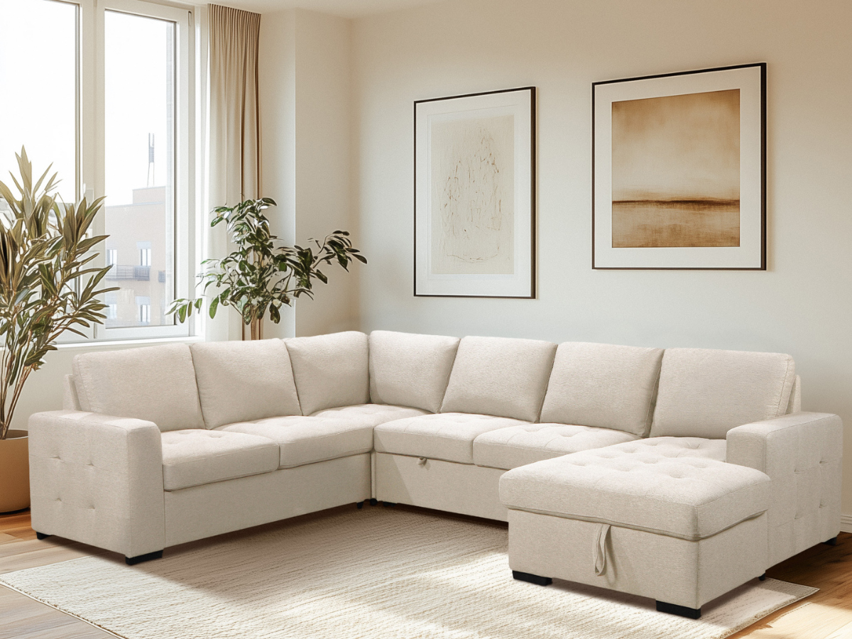 Jameson 6-pc Fabric Storage Sectional with Pullout Bed