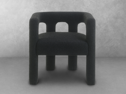 A black chair featuring a round seat and armrests, designed for comfort and style in any setting