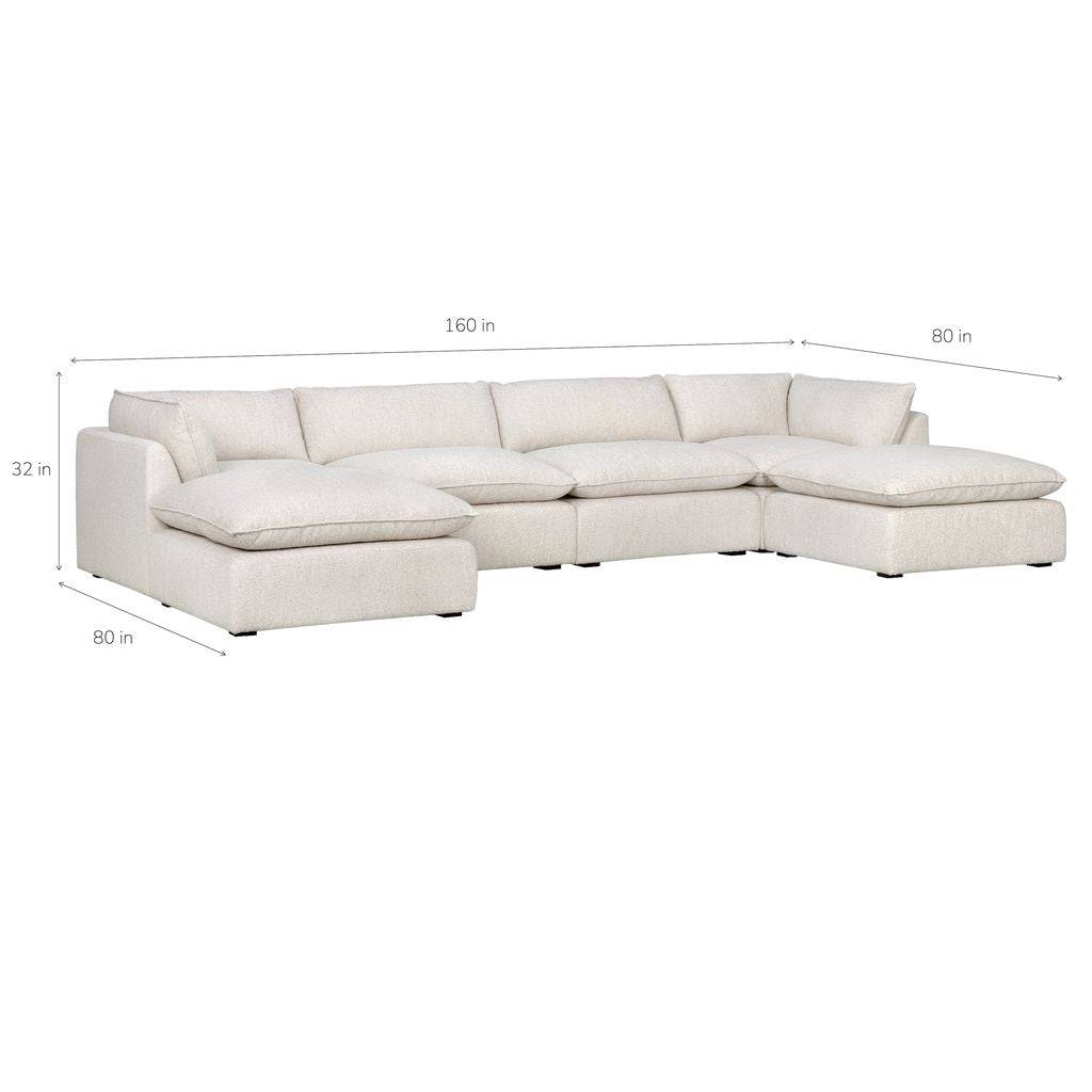 Luxe Boucle Fabric 6pc U-Shaped Sectional, Oat