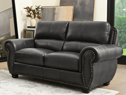 Austin Leather Loveseat - Dark Gray - Abbyson - Living Room