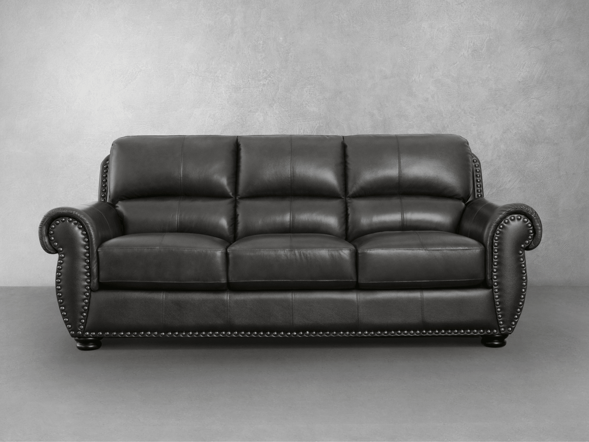 Austin Dark Gray Leather Sofa for Living Room Comfort – Abbyson