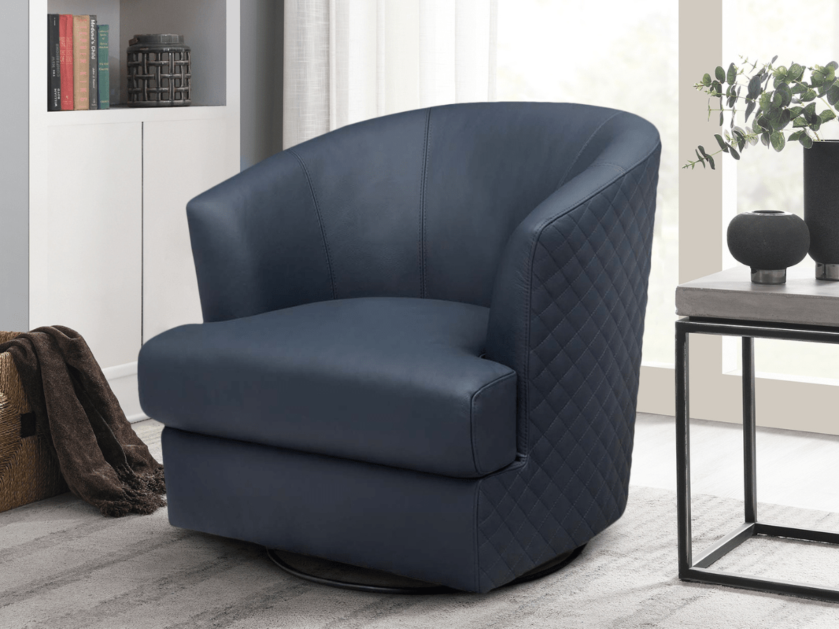 Belfield 100% Top Grain Leather Swivel Chair - Blue - Abbyson - Living Room