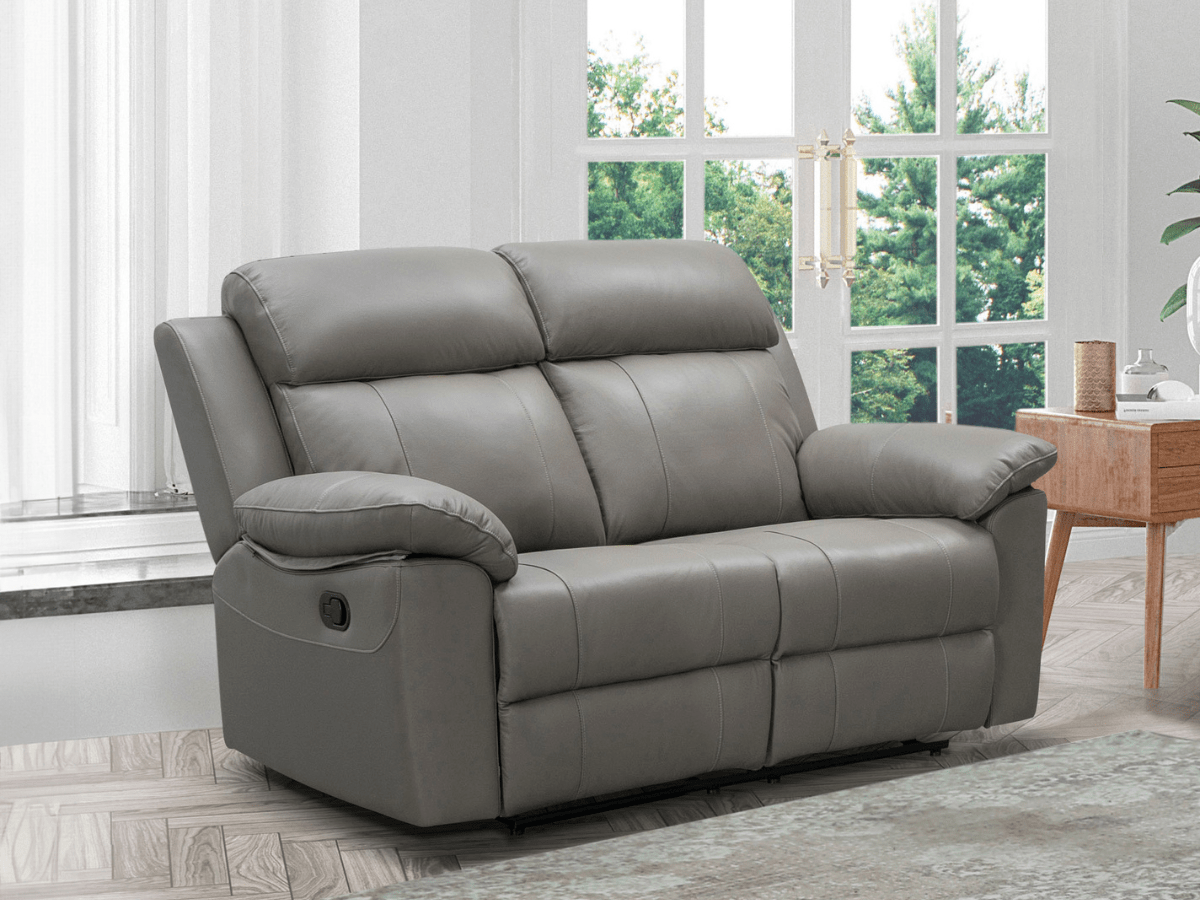 Braylen Top Grain Leather Reclining Loveseat - Gray - Abbyson - Living Room
